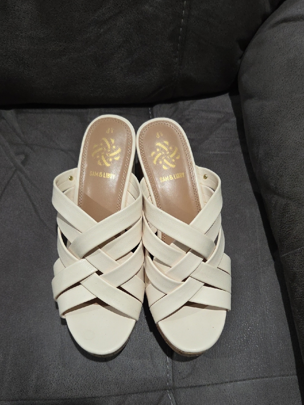 Sam & Libby Ivory Woven Slide Mules